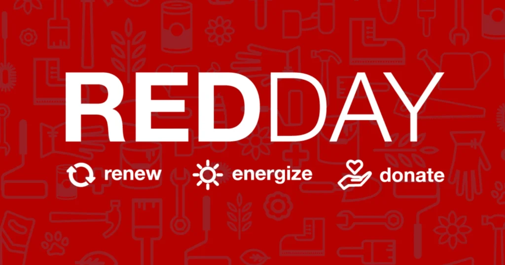 Official Keller Williams RED Day logo featuring the event's mottos: renew, energize, and donate.