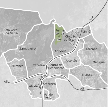 Mapa das melhores zonas residenciais para Viver em Alcabideche, Cascais: Malveira da Serra, Penha Longa e Murches.